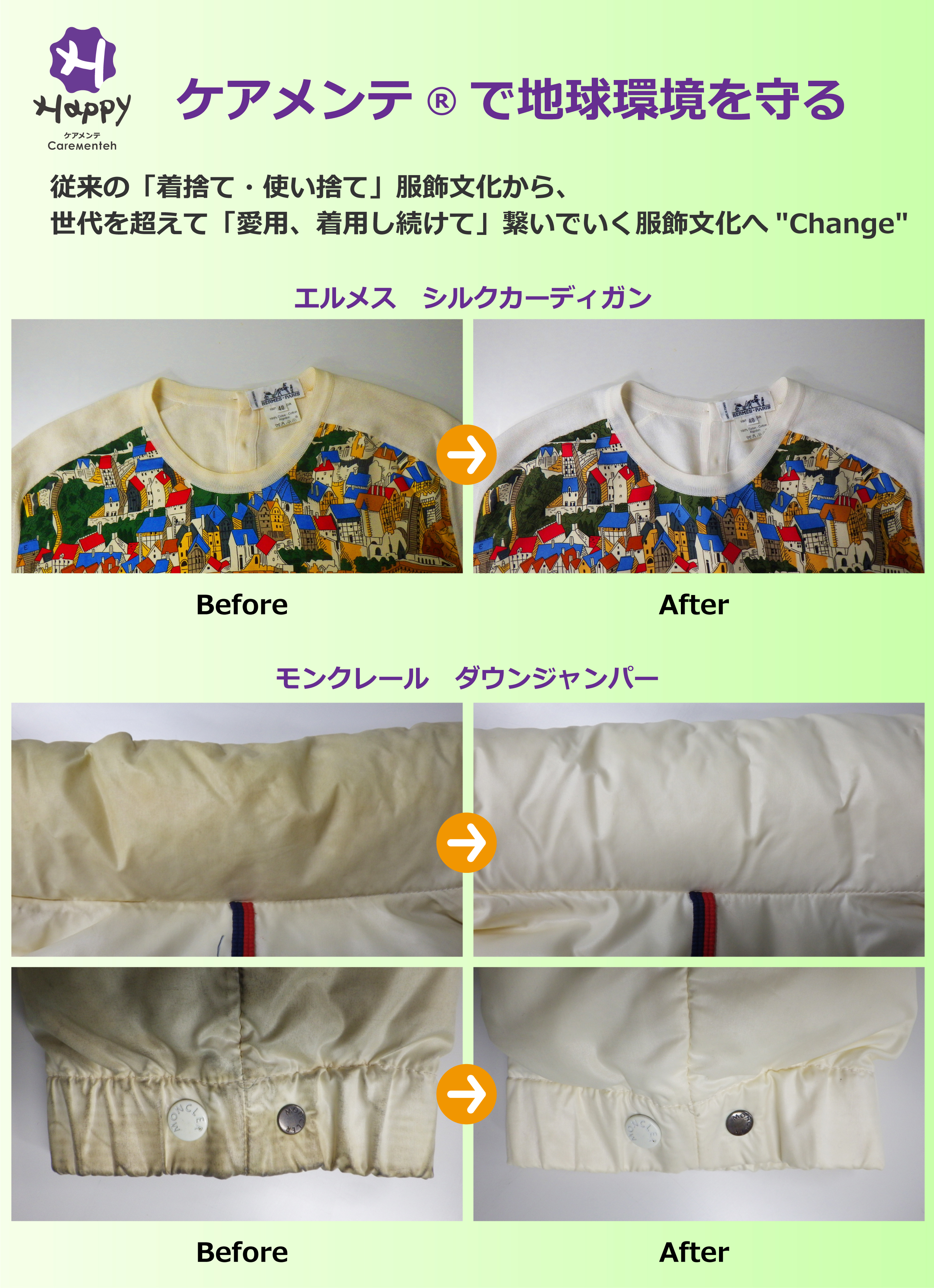 服飾品を捨てずに長持ちできるケアメンテ®の写真